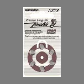 6 Stück Camelion Hörgerätebatterie A312 /  Batterie für Hörgeräte A 312