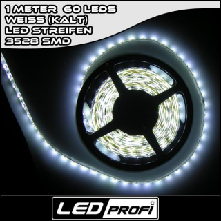 LED Strip Streifen WEISS 1 m 1m 60 x SMD 3528 LEDs 12V