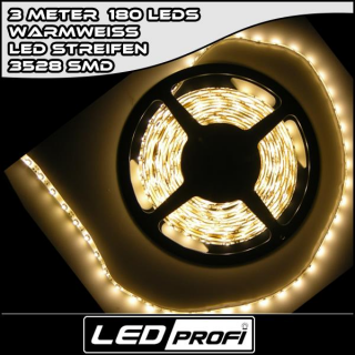 LED Strip Streifen WARMWEIß 3 m 3m 180 x SMD 3528 LEDs 12V