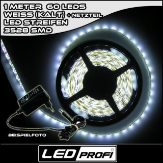 Set LED Strip Streifen WEISS 1 m 60 LEDs inkl. Netzteil