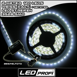 Set LED Strip Streifen WEISS 2 m 120 LEDs inkl. Netzteil