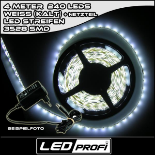 Set LED Strip Streifen WEISS 4 m 240 LEDs inkl. Netzteil